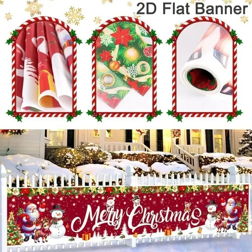16 x 79 Holiday Wall Banner Festive Christmas Snowman & Santa - Merry Christmas